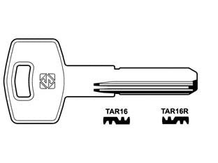 Chiavi punzonate per cilindri taroni 5+6+7 spine - TAR16R - in ottone nichelato, profilo dorsato, per cilindri di sicurezza