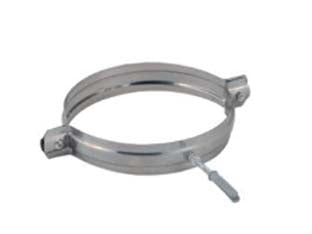 Collare reggitubo in acciaio inox aisi 304 monoparete spessore mm.0,5 - ø mm.130 - collare nervato reggitubo in acciaio inox AISI 304 spessore mm.0,5, gli elementi vengono ancorati alla parete attraverso un p...