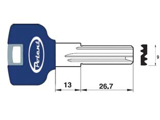 Chiave grezza profilo piatto 3400.k.b r1 - chiave piatta per cilindro europeo S3400, in ottone nichelato con testa in plastica colore blu