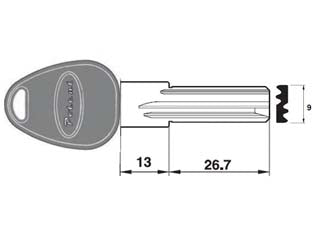 Chiave grezza profilo piatto 3200.kn r1 - chiave piatta per cilindro europeo S32, in ottone nichelato con testa in plastica colore grigio