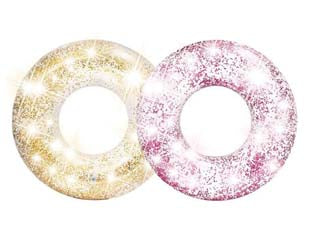 Salvagente gonfiabile ciambella glitter 2 colori assortiti - cm.119 - peso kg.0,95 (56274) - in vinile spessore mm. 0,30 , due colori assortiti oro e rosa, kit corredo di riparazione