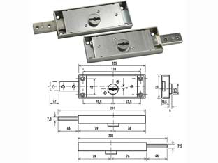 Serratura doppia mappa per serranda laterale 1600 - SX (1620) - scatola e componenti in acciaio zincato antiruggine, catenaccio diritto, doppia mappa a 2 mandate, con 6 gorges, boccola guid...
