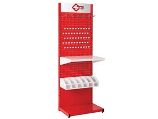 Espositore da terra con porta duplicatrice e set vaschette ave0088 SU ORDINAZIONE - cm.62x45x180,5h in acciaio rinforzato, ganci per l'esposizione di chiavi e altri accessori, fornito con 50 ganci singoli da...