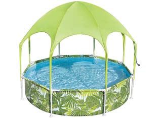 Piscina splash-in-shade coperta con pioggia cm.244x51h. - kg.13,4 - lt.1.688 (art.56432) - il telo è realizzato con tre strati sovrapposti in PVC, dotato di valvola di drenaggio, facile da montare e da riporre, con...
