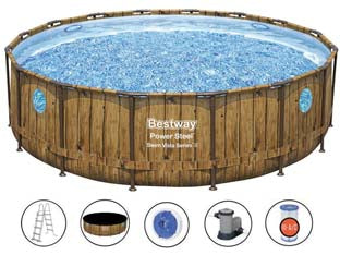 Piscina power steel swim vista tonda telaio portante cm.488x122h. - kg.80,6 -lt.19.480- filtro cartuccia (art.56725) - il telo è realizzato in PVC poliestere triplo strato, la struttura portante è composta da strutture in acciaio zincato e vern...