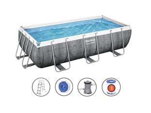 Piscina power steel rettangolare telaio portante cm.404x201x100h. - kg.60,4- lt.6.478 - filtro cartuccia (art.56721) - il telo è realizzato in PVC poliestere triplo strato, la struttura portante è composta da strutture in acciaio zincato e vern...