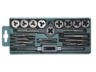 Maschi e filiere in serie 20 pezzi - acciaio al carbonio, maschi e filiere da 3 a 12 MA, 1 porta filiere mm.25, 1 giramaschi M3/M12