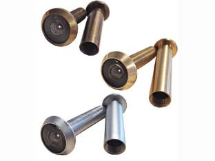 Spioncino tondo in ottone - ø mm.14, 50/82, 180°, cromo satinato (12910/SA) - completo di rondella posteriore ø mm.22, ottiche in materiale sintetico di alta qualità