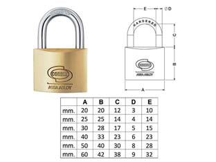 Lucchetto ottone arco normale prium cifratura unica ka pl110 - mm.60 (PL1106000011000) - corpo monoblocco in ottone satinato, arco in acciaio carbonitrurato, doppio scrocco da lucchetti > mm.30, spina antigrimaldel...