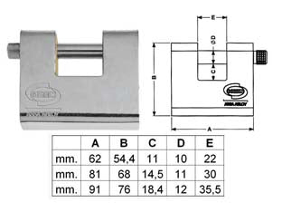 Lucchetto corazzato a una bocca acciaio pl211 ka - mm.60 (PL2116000) - corpo in ottone rivestito da corazza in acciaio carbonitrurato, gancio carbonitrurato, 3 chiavi