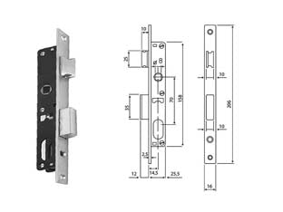 Serratura da infilare per montanti cil. ovale caten. e scrocco n92000 - mm.14,5 (N9200015080) - con scrocco reversibile e catenaccio, 1 punto di chiusura, predisposta per cilindro ovale, cilindro e contropiastre da ordina...