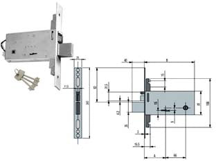 Elettroserratura tripl. infil. fasce d/m caten. e scr. mm.81 h f6973 - mm.90 (F6993) - scrocco e catenaccio, finitura inox, catenaccio a 4 mandate, reversibile, 3 punti di chiusura, asole per il montaggio facilit...