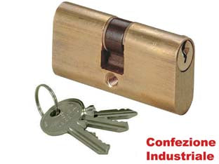 Cilindri a infilare logo tipo ovale 08110 - mm.56 centrato (28x28) (0811002) - corpo in ottone con 3 chiavi in ottone nichelato (confezione industriale)