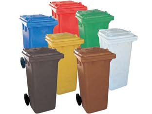 Bidone quadro nettezza urbana con ruote lt.240 - cm.72x58x106h - blu - professionale struttura in plastica, completo di coperchio, ruote