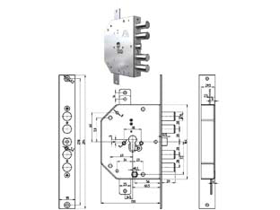 Serratura tripl. applic. c/scr. cil. eu. a ingran. blind. 2155 pe gear - mm.60 DX (2155G-01) - serratura a profilo europeo ad ingranaggi per porte blindate con scrocco azionato da chiave e da quadro maniglia, applicazion...