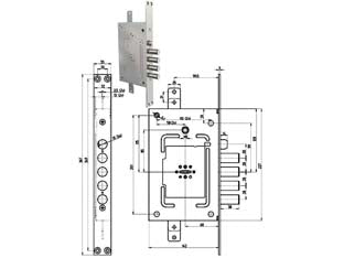 Serratura triplice infilare c/scrocco doppia mappa blind. revers. 2650 - chiave mm.116 (2650-03) - serratura a doppia mappa per porte blindate con scrocco azionato da chiave e da quadro maniglia, applicazione: infilare, 4 ca...