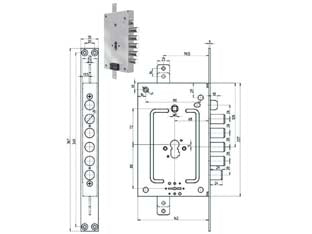 Serratura tripl. appl. c/scr. multif. p.e + d/m blind. rev. 2956 pe-dm - chiave mm.116 (2956PEN-02) - serratura multifunzione per porte blindate a doppio sistema (cilindro europeo + doppia mappa) con scrocco azionato dal cilind...