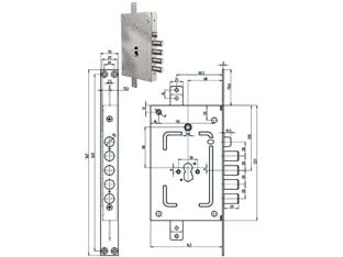 Serratura triplice applic. c/scr. cil. europ. blind. rev. 2655 pe (2) - (2655PEN-02) - serrature a profilo europeo per porte blindate con scrocco azionato da chiave e da quadro maniglia, fissaggio cilindro con Si...