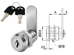 Cilindro a leva 6000 - mm.30 (6030.19) - ø mm.19, corpo in zama cromato interamente filettato e fresato per l'anti rotazione, lunghezza leva mm.40, in dotazione: 2 ch...