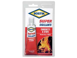 Super sigillante caminetti e stufe - gr.100 - in blister, mastice refrattario riempitivo a base di vetro solubile, resiste a temperature di +1000°C, con punte fino a +1250...