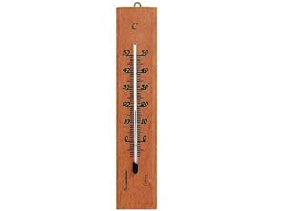 Termometro legno naturale rettangolare - mm.190x40 - in legno con forma rettangolare, scala -10°C/+50°C, uso interno, capillare a liquido
