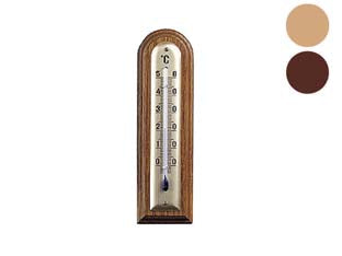 Termometro legno noce arrotondato - chiaro - mm.144x40 - in legno con forma arrotondata, scala -5°C/+50°C, uso interno, capillare a liquido