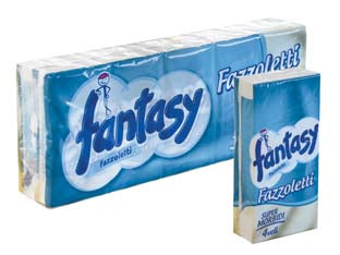 Fantasy fazzoletti super morbidi 4 veli - formato cm.21x21 - 100% cellulosa, bordo decorato, confezione 10 pacchetti da 9 fazzoletti