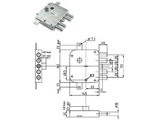 Serratura triplice applicare con scrocco doppia mappa blindate strong - mm.65 DX (SER 3221 2DB) - serrature a doppia mappa per porte blindate serie STRONG con scrocco azionato da chiave e da quadro maniglia, 4 catenacci, in...