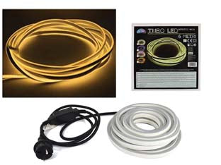 Tubo neon tapelight bianco caldo per uso interno esterno - mt.6 - per uso interno ed esterno, 120 led per metro, cavo alimentazione cm.150