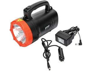 Torcia portatile ricaricabile led - 1 lampada LED 1W - 90 lumen - tocia in PP, autonomia 3 ore, con adattatore 12V da auto e trasformatore 220V in dotazione, tempi di ricarica 12 ore, durata ...