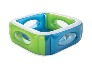 Piscina gonfiabile window multi color gonfiabile quadrata +6 anni - cm.168x168x56h. - peso kg.13 (art.51132) - con bordo extra spesso, scolo acqua rapido con valvola easy-to-use, capacità d'acqua lt.565, compreso kit di riparazione