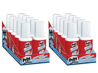 Correttore pritt fluid con pennello pz.20 - flacone da ml.20 - n.2 display da pz.10, correttore fluido di alta qualità e ultra coprente con pennello, speciale formula rapido essiccamento