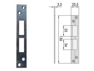 Contropiastra per serrature infilare profilati in ferro 06232 01 - mm.156x25,5 spessore mm.2,5 (06232 01) - in acciaio zincata, adatta per serrature Cisa serie: 56358. 57313. 57318. 57353. 57358. 57378.
