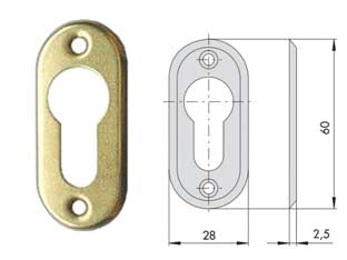 Bocchetta in ottone per cilindri sagomati 06012 00 - mm.28x60, spessore mm.2,5 (06012000) - da abbinare ai cilindri con profilo europeo