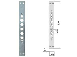 Contropiastra per serrature porte blindate serie 17515 06221 10 - mm.350 (06221100) - testata in acciaio nichelato, interasse catenacci mm.28, adatta per serrature Cisa serie 17500 (nostro articolo 395229)