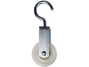 Carrucole con gancio ruota nylon con cuscinetto - mm.50 - in acciaio zincato, ruota in nylon