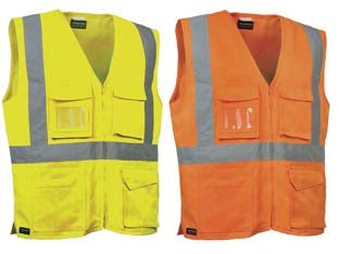 Gilet seki ad alta visibilita - tg.XL - arancio fluo/navy - gilet dotato di 2 bande reflex verticali + 1 banda orizzontale, 2 tasche petto con pattina e velcro, 4 tasche anteriori, chiu...