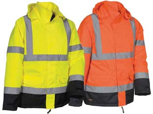 Giacca imbottita namsos ad alta visibilita - tg.XL - arancio fluo/navy - giacca dotata di 2 tasche anteriori con velcro, anello porta badge, apertura centrale con zip a doppio cursore, cappuccio reg...
