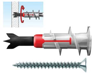 Tassello in nylon duoblade s - con vite truciolare a testa svasata mm.4,5x40 - pronto all’uso: la punta metallica è preinstallata e può essere applicato direttamente, punta autoforante e centrante consent...