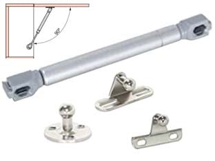 Braccetti a gas per ribalte forza 100n in ferro - lunghezza max: mm.248 - colore: grigio argento, agganci inclusi