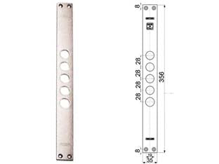 Contropiastre per serrature porte blindate 94254 - interasse mm.28, mm.35x356x3 (942540028) - contropiastre nichelate, per serie 52.771, 84.431/771/971, 85.771/971, 85.97ELE, 3D771/773