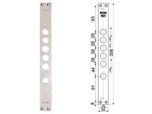 Contropiastre per serrature porte blindate 94275 - interasse mm.28, mm.35x356x3 (942750028) - contropiastre nichelate, per articoli 54.787/789/795, 85.795, 3D787/797