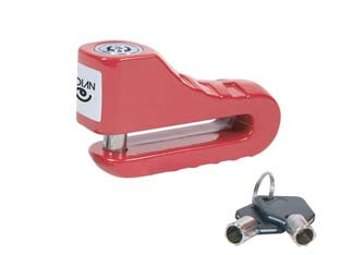 Antifurto bloccadisco per ciclomotori colori assortiti - chiusura automatica, confezione in blister con custodia, perno in acciaio ø mm.10