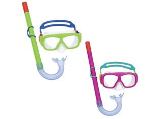 Maschera mare e boccaglio snorkeling freestyle per ragazzi +7 anni - (art.24035) - set composto da maschera con lenti in policarbonato con protezione UV e boccaio attacco bocca in silicone , 2 colori assortit...