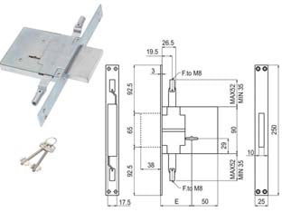Serratura triplice da infilare doppia mappa attacco aste m8 450/3m8s - mm.70 (00450 3M 70 2C CI) - scatola e coperchio in acciaio zincato, piastra frontale e contropiastra nichelate, catenaccio cromato, 4 mandate, triplice c...