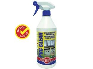 Pvc clean detergente specifico per la pulizia di infissi in pvc - ml.750 in flacone spray - prodotto conforme alle norme di igiene HACCP Regolamento CE 852/04 CE 853/04, detergente specifico per la pulizia e la cura d...