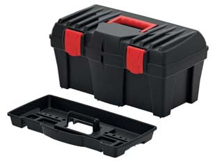 Cassetta portautensili caliber - mm.460x257x227h. carico max Kg.11.5 art.KCR402 - struttura polipropilene, cerniere ABS, maniglia plastica ergonomica, 1 scomparto, vassoio estraibile, 2 chiusure scatto later...