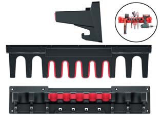 Portautensili a muro multiholder - mm.597x128x118h. art.KMH60 - struttura polipropilene, funzionamento a pressione, 5 posti gommati, 4 posti non gommati, 10 ganci inferiori, fissaggio a mur...