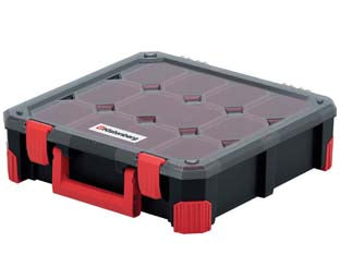 Valigetta portaminuteria titan - mm.280x280x110h. art.KTI3030B - struttura polipropilene, coperchio policarbonato, maniglia trasporto, angoli inferiori rinforzati con gommini, 6 vaschette am...
