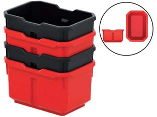 Vaschetta portaminuteria titan set pezzi 4 - mm.158x110x95h. art.KTIS16 - struttura polipropilene, utilizzo valigette portaminuteria e portautensili, colori rosso e nero assortiti